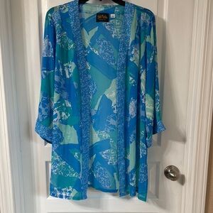 Vibrant Blue and Green Kimono Cardigan